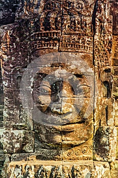 Stone murals and statue Bayon Temple Angkor Thom. Angkor Wat the