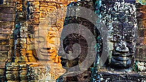 Stone murals and statue Bayon Temple Angkor Thom. Angkor Wat the