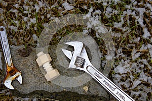 Stone nut and bolt with spanners