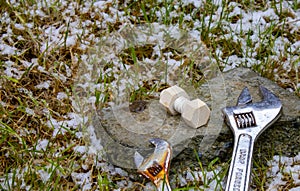 Stone nut and bolt with spanners