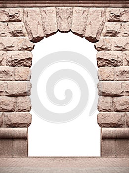 Stone old arch isolated on white background with place for text