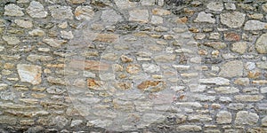 Stone old wall vintage texture background panoramic header brick siding different sized stones