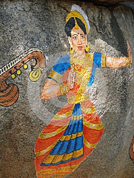 Stone painting of Nautch dancing girl