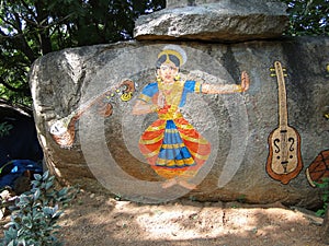 Stone painting of Nautch dancing girl