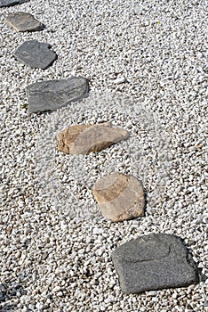 A stone path on a gravel backing in a Japanese garden