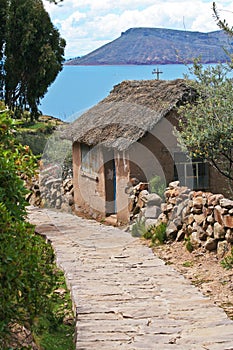 Stone path on Taquile Island in Lake Titicaca, Per