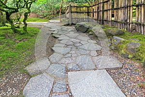 Stone Path Walkway with Bamboo Fence