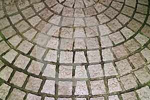 Stone paved circular patio for background