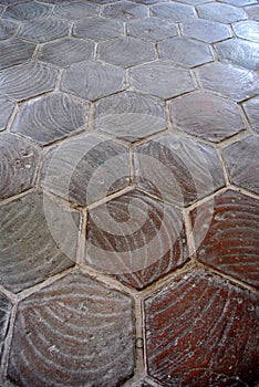 Stone pavement in a city. patterned stone pavement