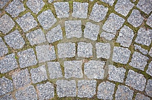 Stone pavement texture. Granite cobblestoned pavement background