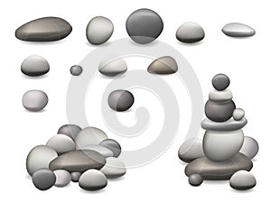 Stone pebbles set isolated photo