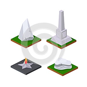 Stone pedestals, monumental monuments, eternal flame on pedestal.