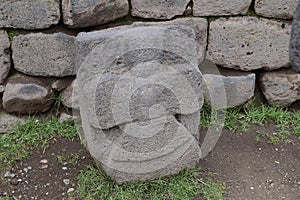 Stone phallus in the prehistoric Incas fertility temple in Chucuito, Puno Peru