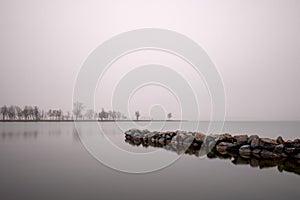 Stone piers in the lake VÃ¤ttern in Sweden