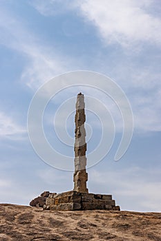 Stone pillar next to the Narasimha temple, Hampi, Karnataka, India