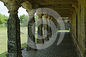 Stone pillars in a row of Khandoba Temple at Beed