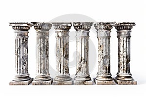 Stone Pillars Set Isolated, Old Roman Columns, Marble Greek Pillar, Rome Greece Architecture