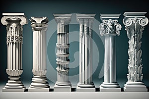 Stone Pillars Set, Old Roman Columns, Marble Greek Pillar, Rome Greece Architecture, Generative AI Illustration