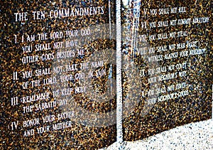 Ten Commandments Stone Plaque Outside a Catholic Church photo