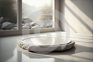 Stone platform with an empty surface in a studio for photoshoots