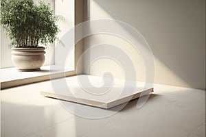 Stone platform with an empty surface in a studio for photoshoots