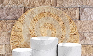 stone podium stage soft white on stone wall background Elegant style with elements of simplicity, cosmetic product