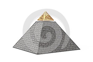 Stone Pyramid with Golden Top Masonic Symbol All Seeing Eye Pyramid Triangle. 3d Rendering