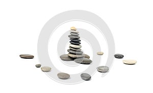 Stone Pyramid Isolated, Pebbles Balance Pile, Harmony Zen Stones, Balance Stack on White Background, Sea Pebble