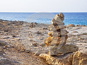 Stone pyramid at the Mediterranean coast