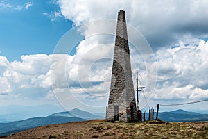 Stone pyramid monument on the Kopaonik Pancic`s peak Serbia