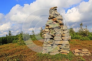 Stone pyramid on mountain top