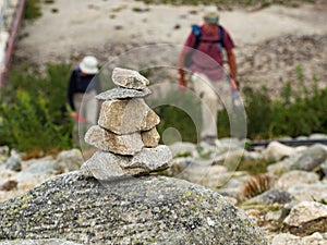 Stone pyramids in the High Tatras. Skalnate Pleso in the High Tatras, Slovakia