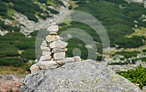 Stone pyramids in the High Tatras. Skalnate Pleso in the High Tatras, Slovakia