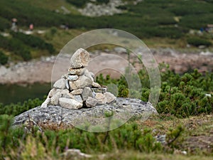 Stone pyramids in the High Tatras. Skalnate Pleso in the High Tatras, Slovakia