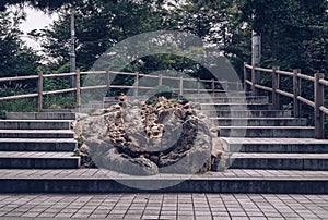 Stone pyramids at the stairs of Namsan park Seoul