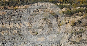 Stone quarry panorama, panorama of a large stone quarry, roads in the quarry. Large open-pit iron ore mine