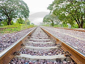 Stone on the rail way on the morning with copy space