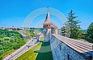 The stone rampart of Kamianets-Podilskyi Castle, Ukraine