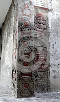 Stone relief detail on the wall of the preaztec archaeological site of Teotihuacan, Mexico,