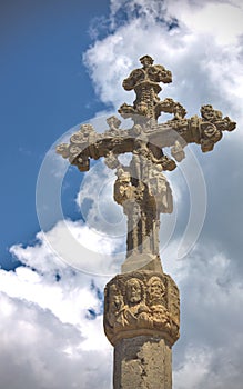 Stone religious monument cruzeiro generally placed on a grows of highways or roads in the medieval Spanish