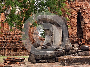 Stone remains of Buddha sculpture at Wat Phra Sri Sanphet. Ayutthaya, Thailand.