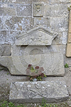 Stone remains of a church, in the cemetery of Cambados, Rias Bajas, Pontevedra, Galicia, Spain