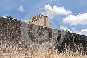 Stone ring of The Mesoamerican Great Ballcourt of Chichen Itza in Mexico photo