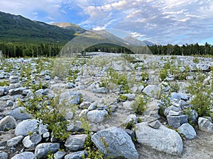 Stone river at the place of mudflow, Sayan, Russia