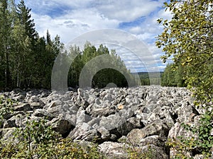 Stone river Taganay national Park. Zlatoust city. Chelyabinsk region. South Ural. Russia.