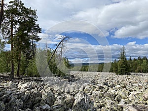 Stone river Taganay national Park. Zlatoust city. Chelyabinsk region. South Ural. Russia.