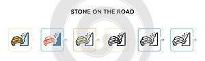 Stone on the road vector icon in 6 different modern styles. Black, two colored stone on the road icons designed in filled, outline
