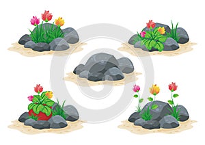 Stone / rock with flower vector collection