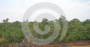 Stone rock ladder at Ancient buddhist khmer temple architecture ruin of Pre Rup in Angkor Wat complex, Siem Reap Cambodia