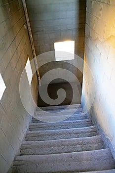 Stone rock ladder inside the beacon tower in The Qilian Mountain Scenic Area Mount Drow in Qinghai China